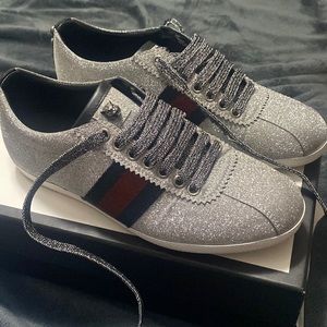 Gucci Metallic silver studded low top sneakers